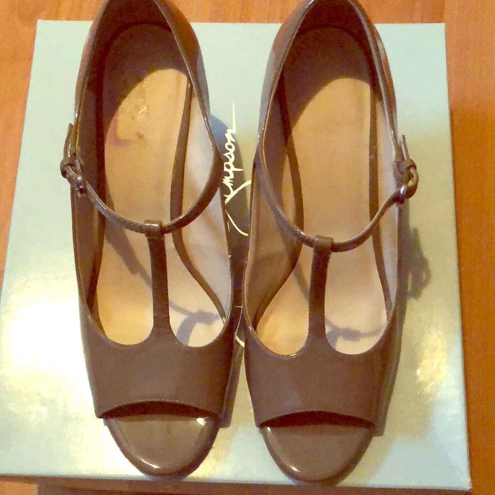 Franco Sarto dark tan/brown peep toe wedge sandal